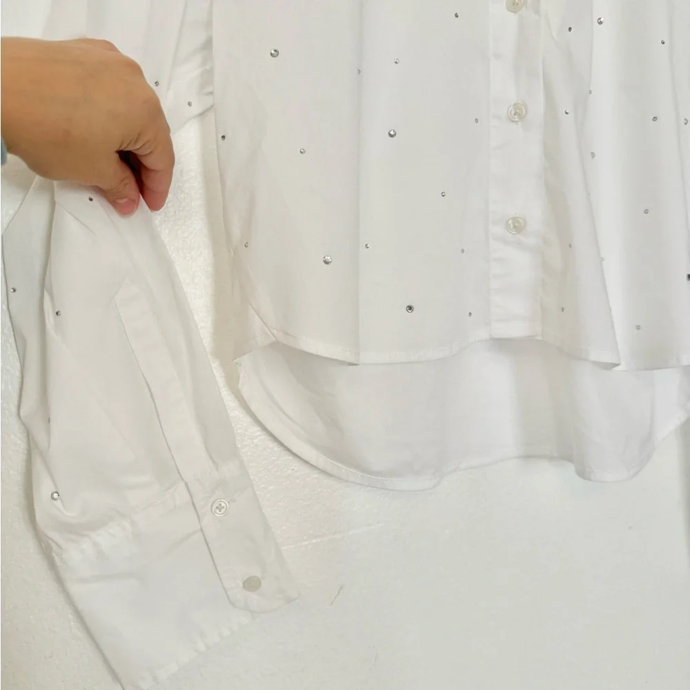 A new day Rhinestone crop button down - Picture 4 of 5